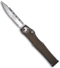 Microtech Green Halo 5 V OTF Automatic Drop Point Knife (Satin SER) 151-5G