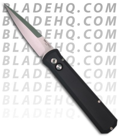 Protech Godfather Automatic Knife Solid Black Handle (4" Satin Plain) 921-Satin