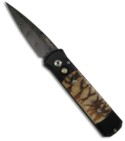 Protech Godson Custom Damascus Tiger Coral Black Handle