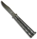 114D Bear Cutlery Butterfly Knife (Large Silver Vein) Damascus
