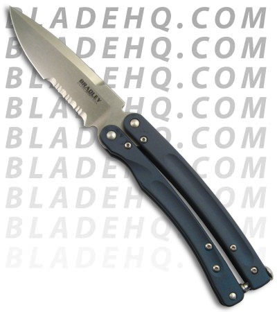 Bradley Mayhem Butterfly Knife Blued Titanium Balisong (3.83" Stonewash Serr)