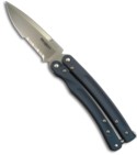 Bradley Mayhem Butterfly Knife Blued Titanium Balisong (3.83" Stonewash Serr)