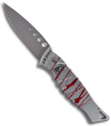 Piranha Amazon Silver & Red Striped Automatic Knife (Bead-Blast PLN)