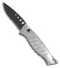 Piranha Silver Amazon Automatic Knife (3.5" Black Serr)