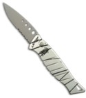 Piranha Amazon Automatic Knife Silver & Black Striped (3.5" Bead Serr)