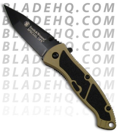 Smith & Wesson Tan Medium Special Ops SPECMBD Spring Assisted Knife (3.2" Plain)