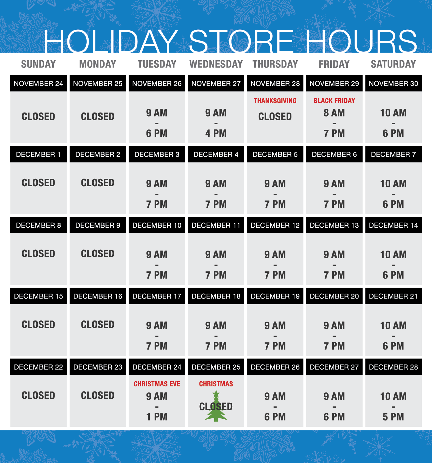 Holiday Hours