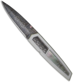 Corrie Schoeman Large D Lete Folder Knife w/ Black Lip Pearl (3.4" Damascus)