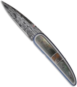Corrie Schoeman Raindrop Folder Knife w/ Black Lip Pearl (3" Damascus)