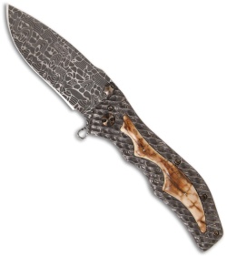 Darrel Ralph Custom Gun Hammer 3 D Carved Knife w/Mammoth Ivory Inlay (Damascus)