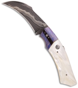 Reese Weiland Small Wasp D/A Automatic Knife Mother of Pearl (3.25" Damascus)