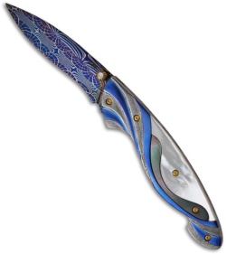 Suchat Jangtanong Mosaic Damascus Folding Knife w/ Pearl Scales (3" Plain)