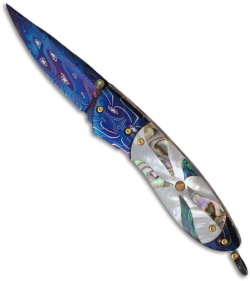 Suchat Jangtanong Mosaic Damascus Knife w/ Abalone and Pearl Scales (2.8" Plain)