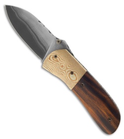 Burr Oak Knives Snub Nose Knife Folder Ironwood & Mokume (2.9" San Mai Damascus)