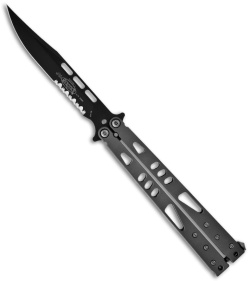 Microtech Tachyon II Bowie Titanium Balisong Butterfly Knife (4.5" Black Serr)