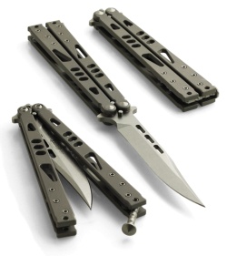Microtech Tachyon II Bowie Titanium Balisong Butterfly Knife (4.5" SW Plain)