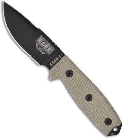 ESEE Knives ESEE-3MIL-P-CP Knife w/ Clip Point & MOLLE Back (3.88" Black Plain)