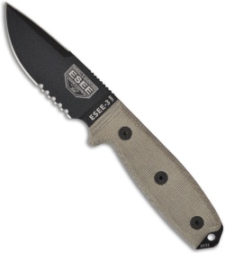 ESEE Knives ESEE-3MIL-S-CP Knife w/ Clip Point & MOLLE Back (3.88" Black Serr)