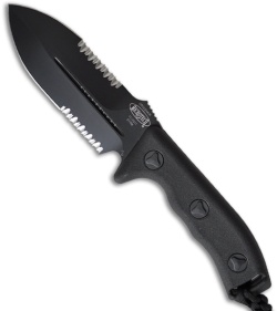 Microtech Crosshair Knife Double Edge Fixed Blade (5" Black Serr) 101-2BL