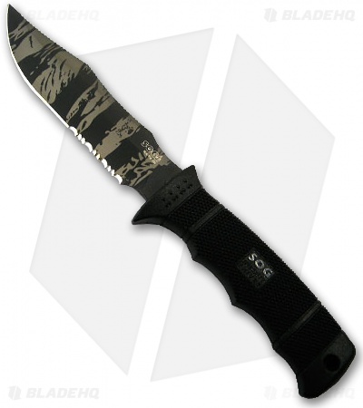SOG Seal Pup Elite TigerStripe Fixed Knife w/ Nylon Sheath (TiNi SER) E37TS-N