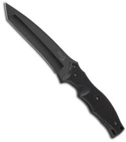 SOG Vulcan Fixed Blade Tanto Knife w/ Leather Sheath (5.3" Black Plain) VL-51