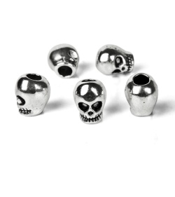 Grindworx Small Stitched Metal Skull Lanyard Beads Silver (Set of 5)
