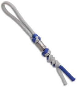 Grindworx Blue/Gray Paracord Lanyard w/ Damascus Concave Barrel Bead