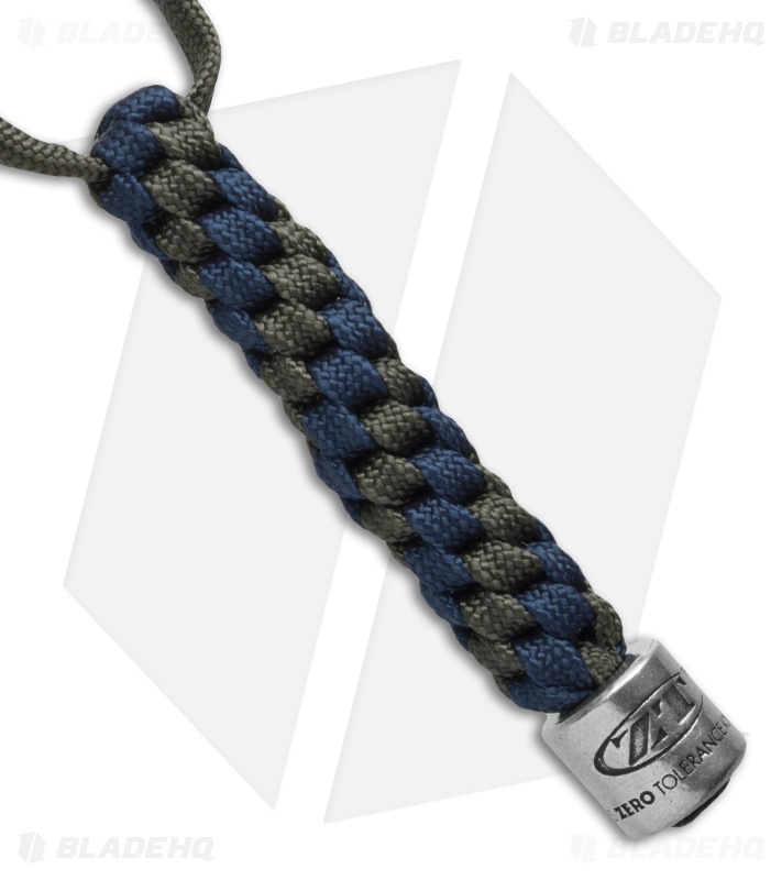 Zero Tolerance Knives Tied Paracord Lanyard + ZT Bead Gray/Blue Blade HQ