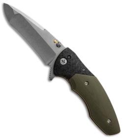 Allen Elishewitz Custom Scout Knife Green G10/CF Flipper (4" Stonewash)