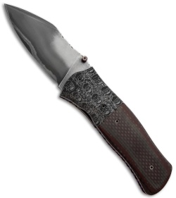Burr Oak Knives Dreadnought Knife CF/Red G-10 (3.5" San Mai Damascus)