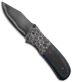 Burr Oak Knives First Responder CF/Blue G-10 Knife (3.5" San Mai Damascus)
