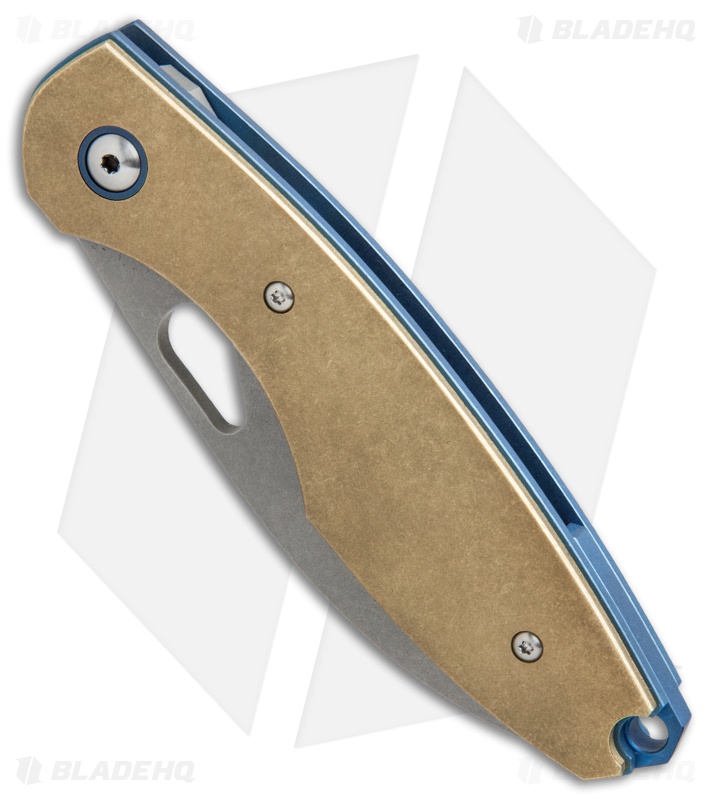 Vox Knives Custom F8 Liner Lock Knife Brass (3.25" Tumbled) Blade HQ