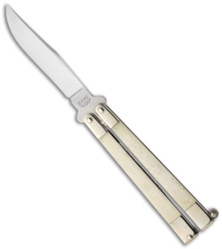 Bear Butterfly Knife w/ White Smooth Bone Handle (4.25" Satin Plain) WSB17