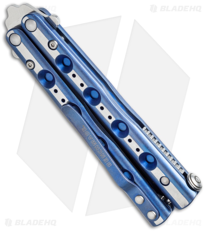 FlyTanium Customized Titanium Benchmade 32 Balisong Knife Blue/Satin
