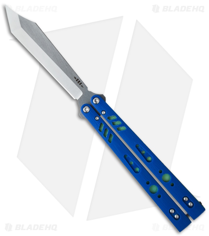 BRS Premium Replicant Balisong Butterfly Knife Blue G10/Green Ti (4.5