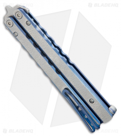  FlyFather Balisong Butterfly Knife Blue-Silver w/ Clip (Stonewash) FF1