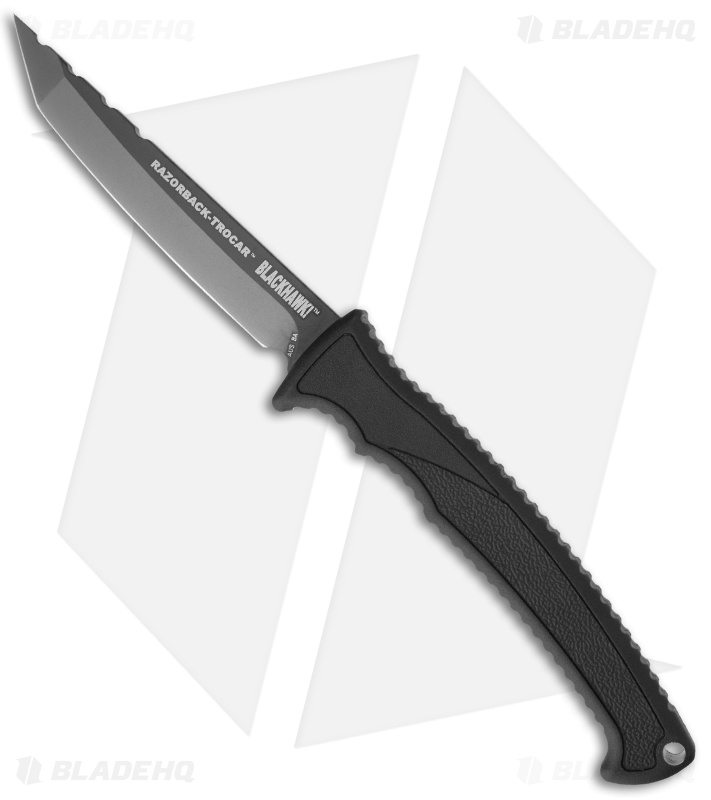 Blackhawk! Razorback Trocar Fixed Tactical Knife (3.875" Black Plain