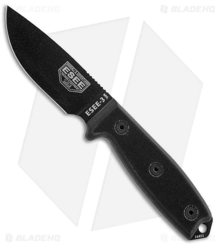 ESEE Knives ESEE3MILPBLK Knife Black G10 & MOLLE Back (3.88" Black