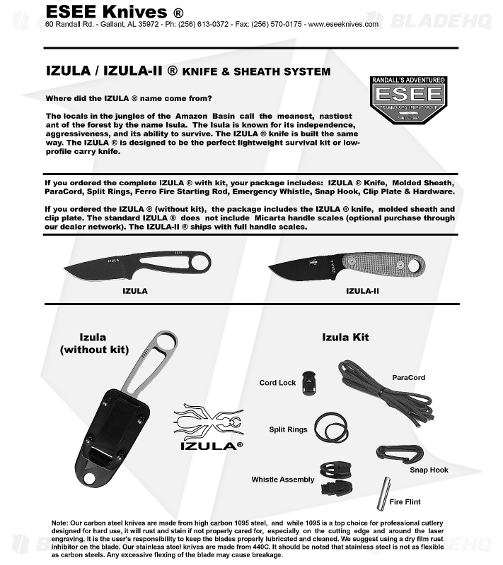 ESEE Knives IzulaII Tactical Gray Neck Knife + Kit Extras Blade HQ