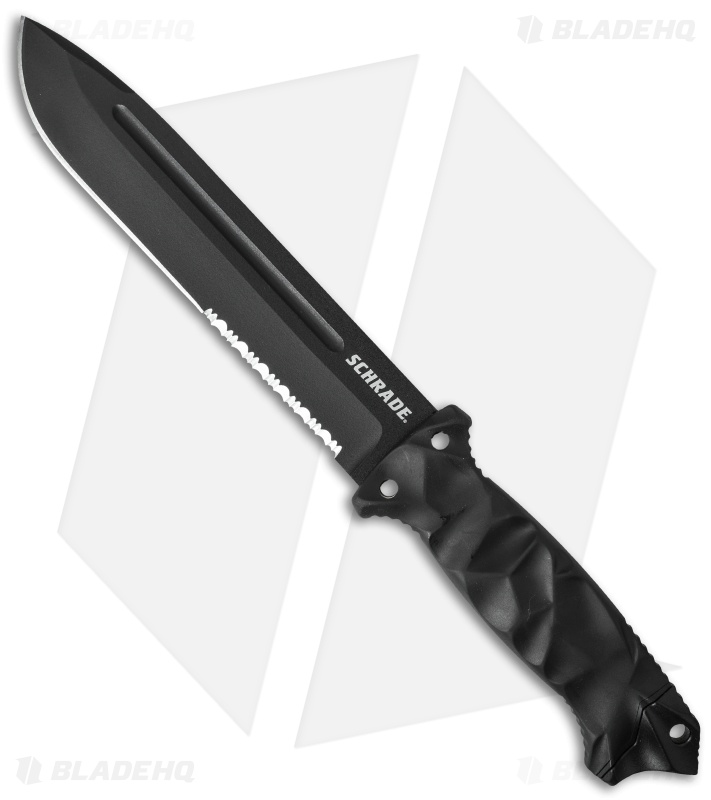 Schrade SCHF40L Large Fixed Blade Knife (7.875" Black Serr) Blade HQ