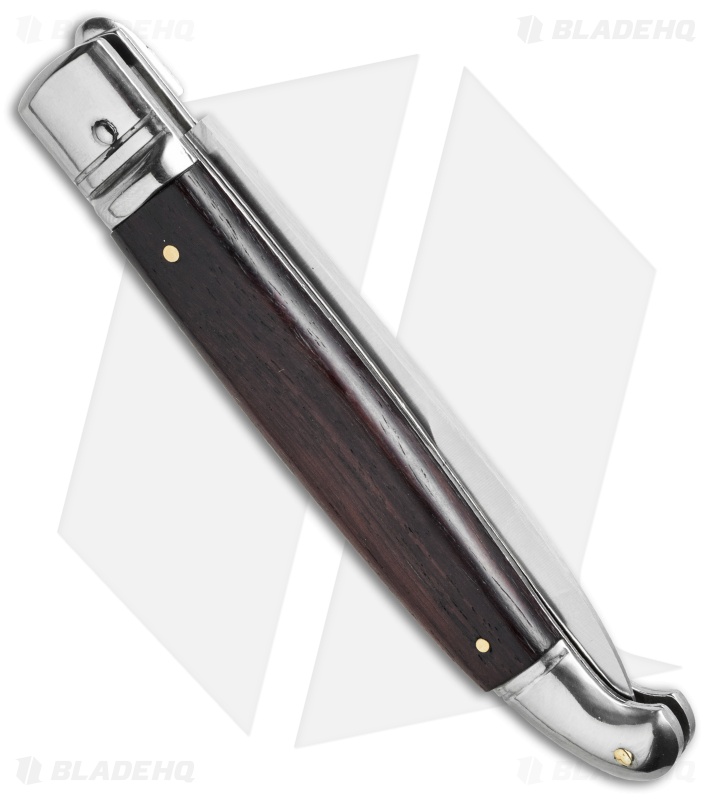 SKM 9.5" Fancy Lever Lock Automatic Knife Dark Wood (4" Satin Bayo