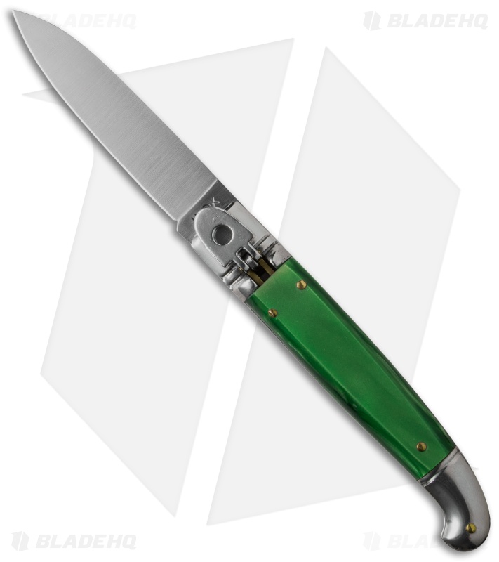 SKM 8" Fancy Lever Lock Automatic Knife Green Pearlex (3.2" Satin Flat