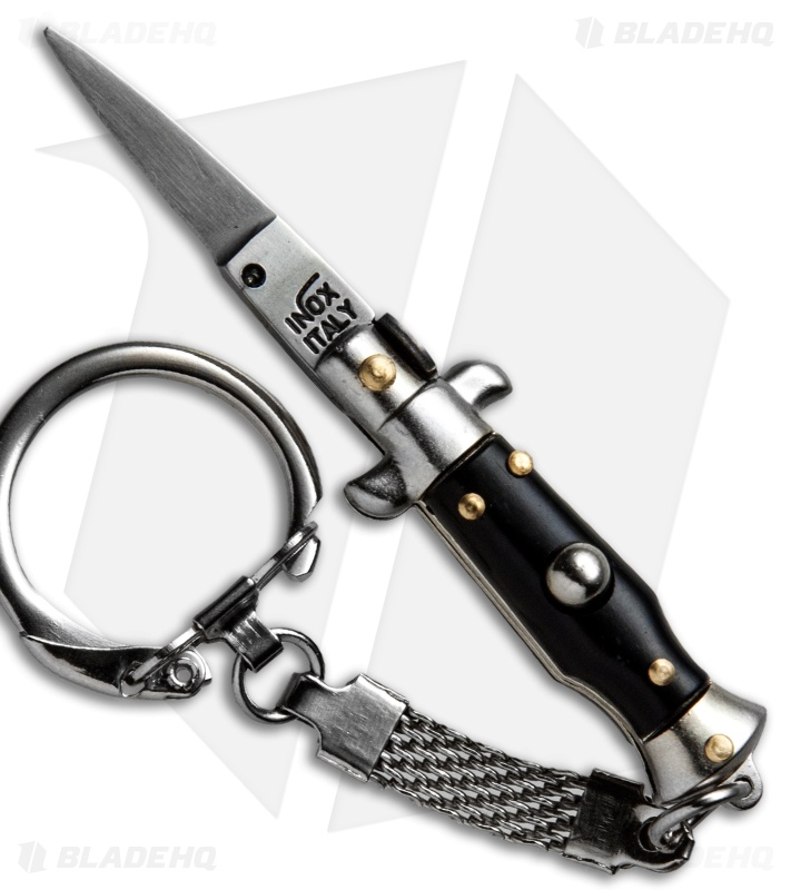 SKM 2.75" Keychain Stiletto Automatic Knife Black (1.2" Satin Flat