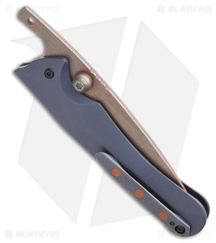 Gavko Custom Friction Folder Knife Blue Titanium (3" Cu SW) Blade HQ