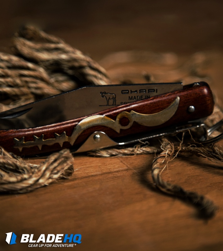 Okapi Lockback Folding Knife Cherry Wood (4" Satin) Blade HQ