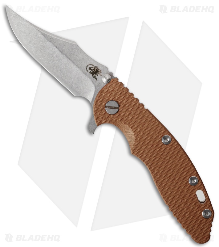 Hinderer Knives XM18 Bowie Frame Lock Knife Brown G10 (3.5" Stonewash