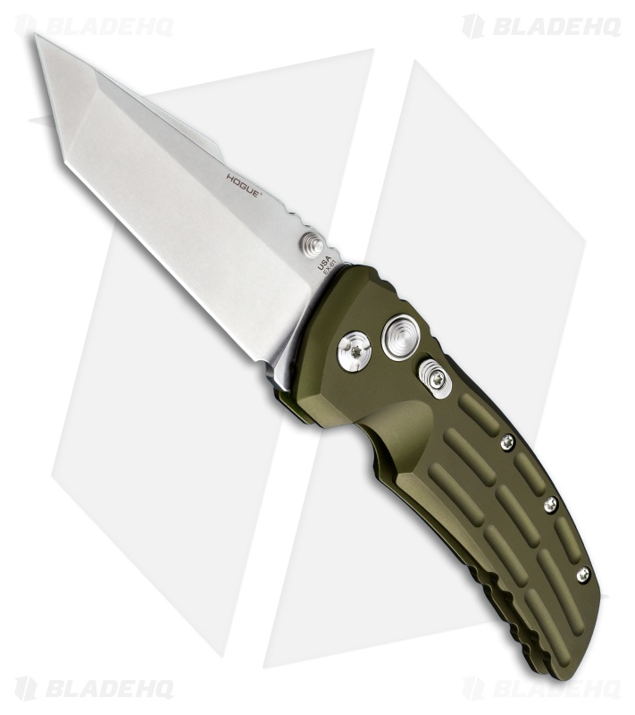 Hogue Knives EX01 Knife OD Green Aluminum Handle Tanto Blade (4" Tumble