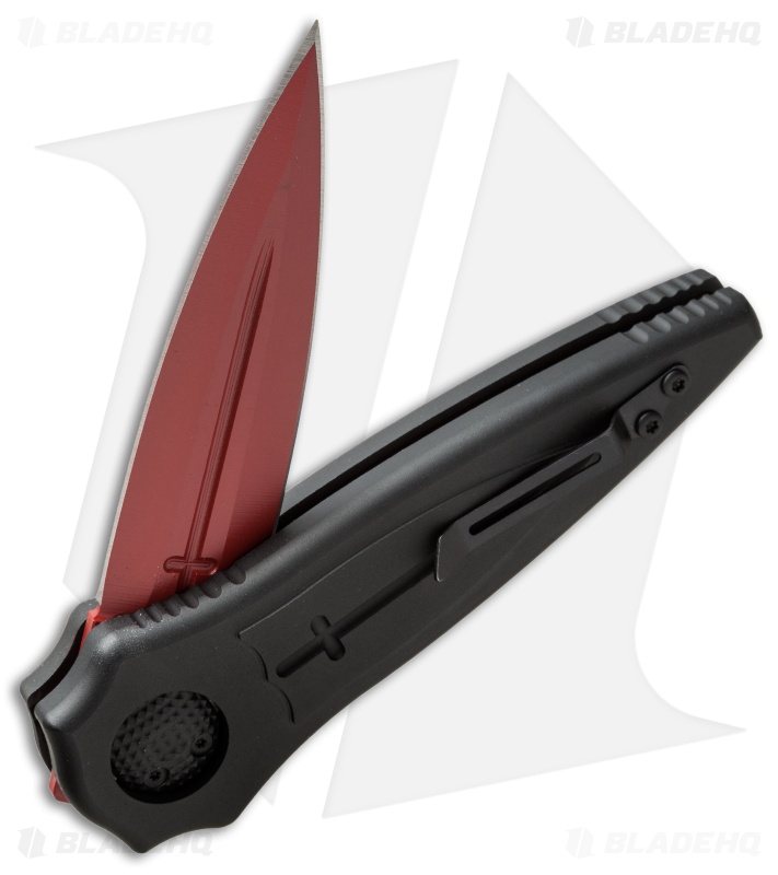 Paragon Warlock Cross Knife Black Shield Aluminum (4" Red) Blade HQ