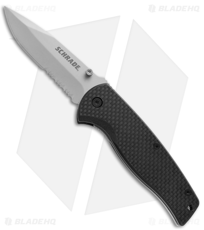 Schrade Folding Knife Black Folding Knife (3.375" Bead Blast Serr