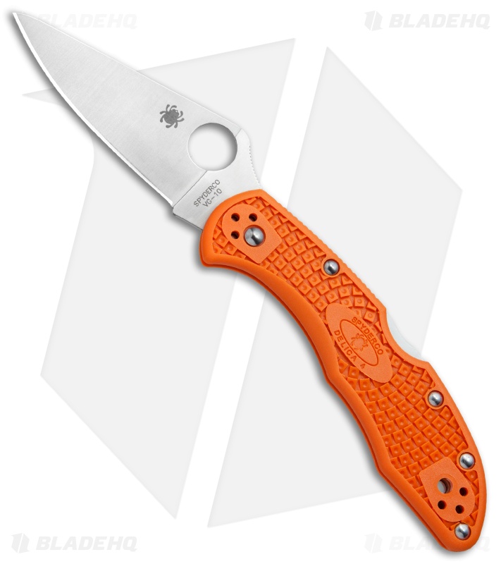 Spyderco Delica 4 Knife Flat Ground Orange FRN (2.88" Satin) C11FPOR Blade HQ